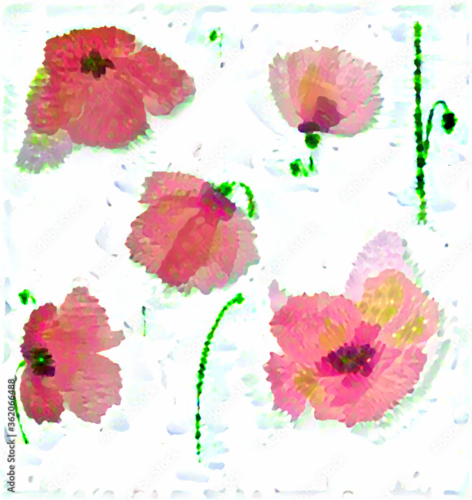 Set of  vibrant abstract   florals with oily effect