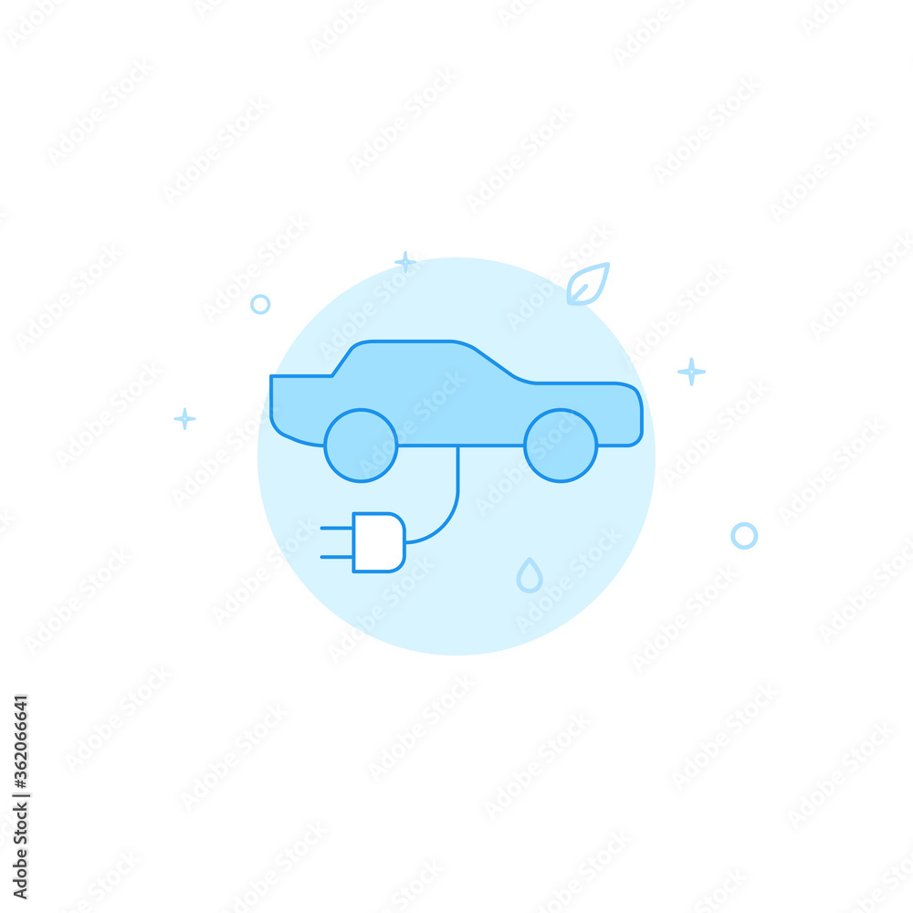 Electric car charging flat vector icon. Filled line style. Blue monochrome design. Editable stroke