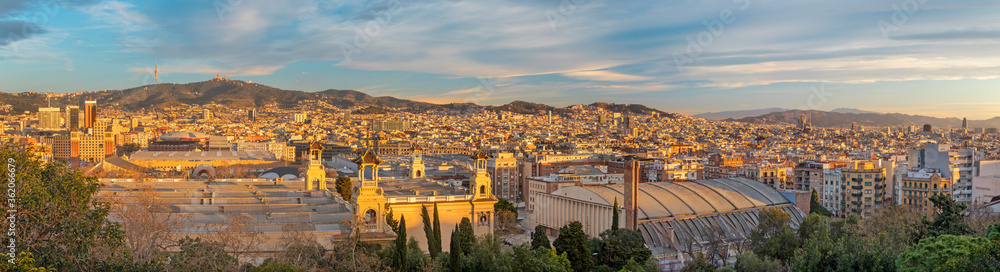 Barcelona - The panorama of the city in the sunset light.