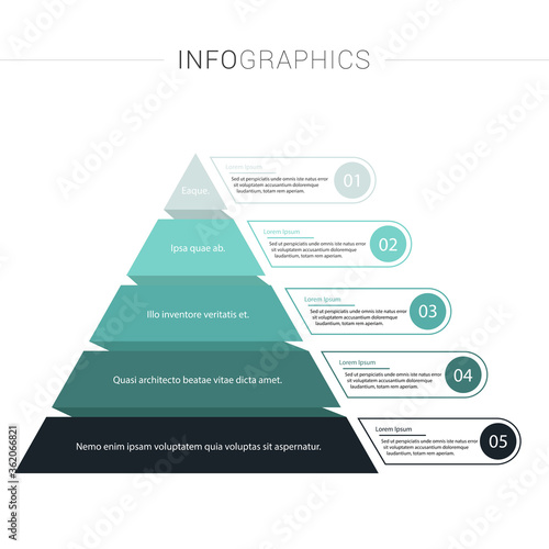 Pyramid Infographics. Funnel Pyramid with 5 charts