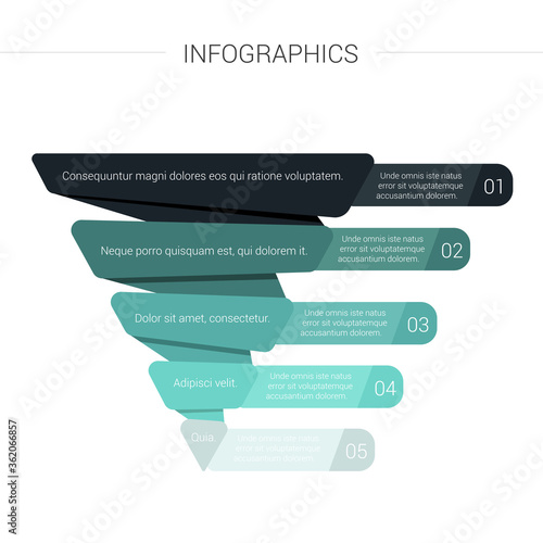 Pyramid Infographics. Funnel Pyramid with 5 charts