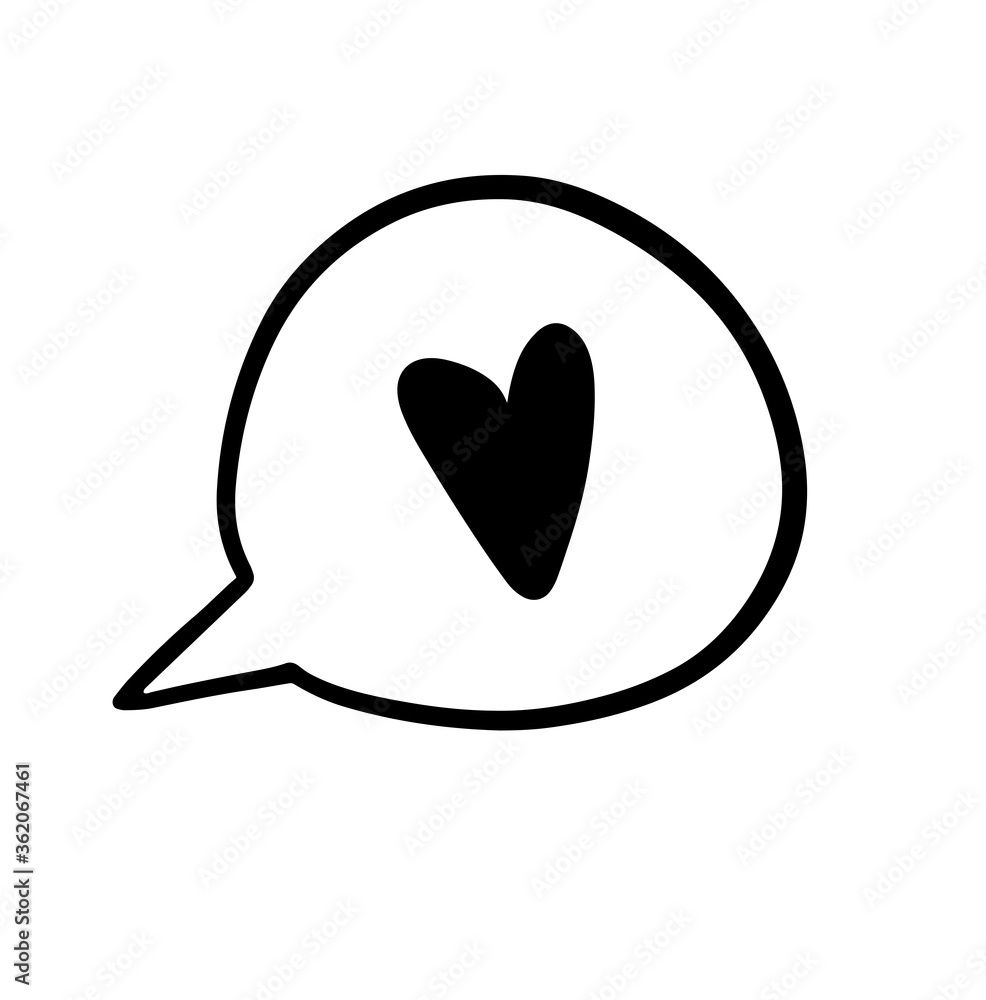 Single element of message and bubble with heart in doodle style. Vector illustration on white background. For cards, posters, decor, t shirt design, logo. Single element of message and bubble with heart in doodle style. Vector illustration on white background. For cards, posters, decor, t shirt design, logo.