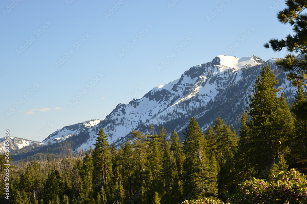 Snowy mountains near Lake Tahoe in spring