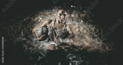 Photography Handsome woman rugby player. Sports banner