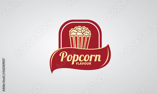 Illustration Logo Snack Popcorn, with red color, corn food, vector Eps10