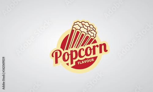 Illustration Logo Snack Popcorn, with red color, corn food, vector Eps10