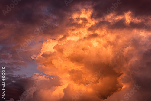 Dramatic and colorful clouds at sunset