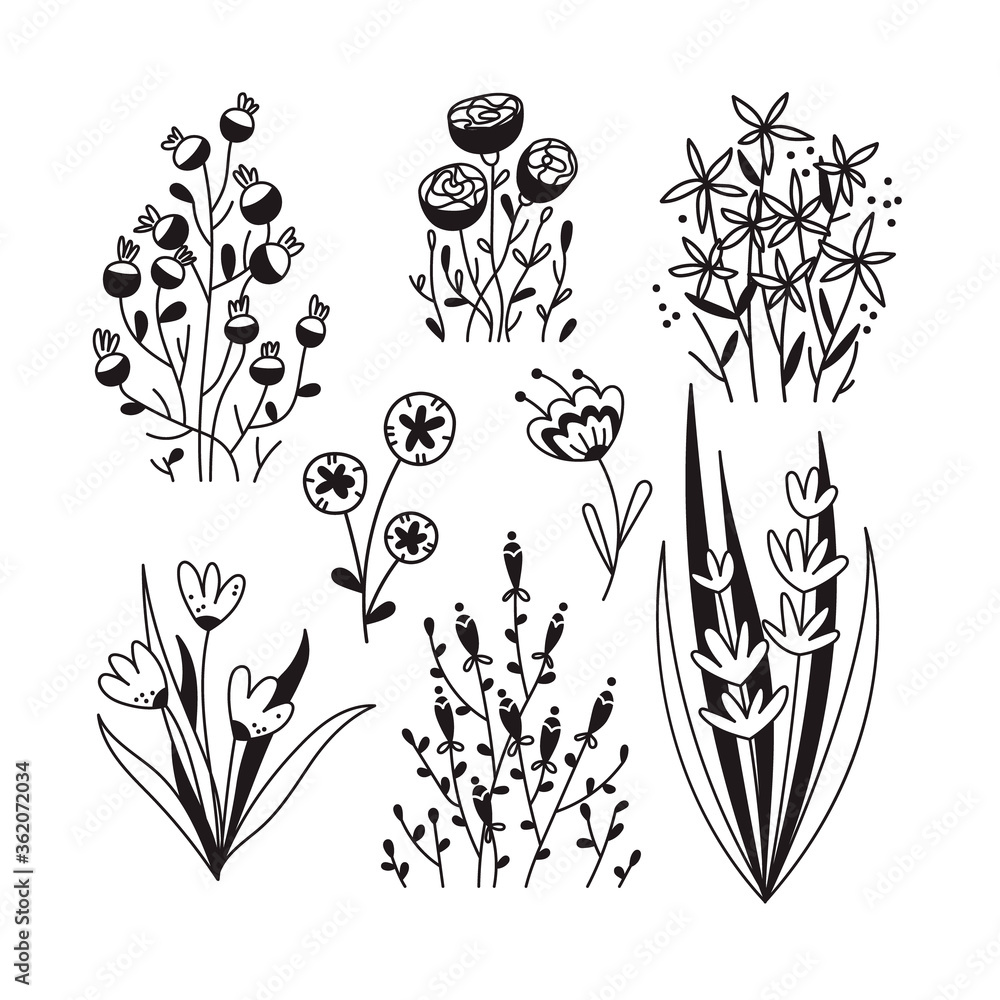 Set of hand-drawn vector floral stickers or temporary tattoos. Cute feminine modern design.
Set of hand-drawn vector floral stickers or temporary tattoos. Cute feminine modern design.