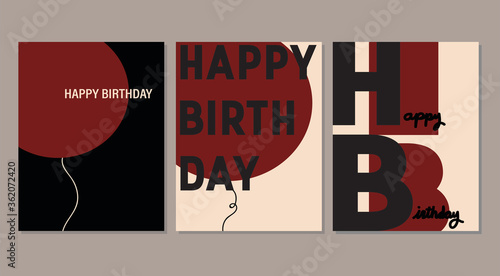Set of birthday greeting cards. Graphic, red and black design. 