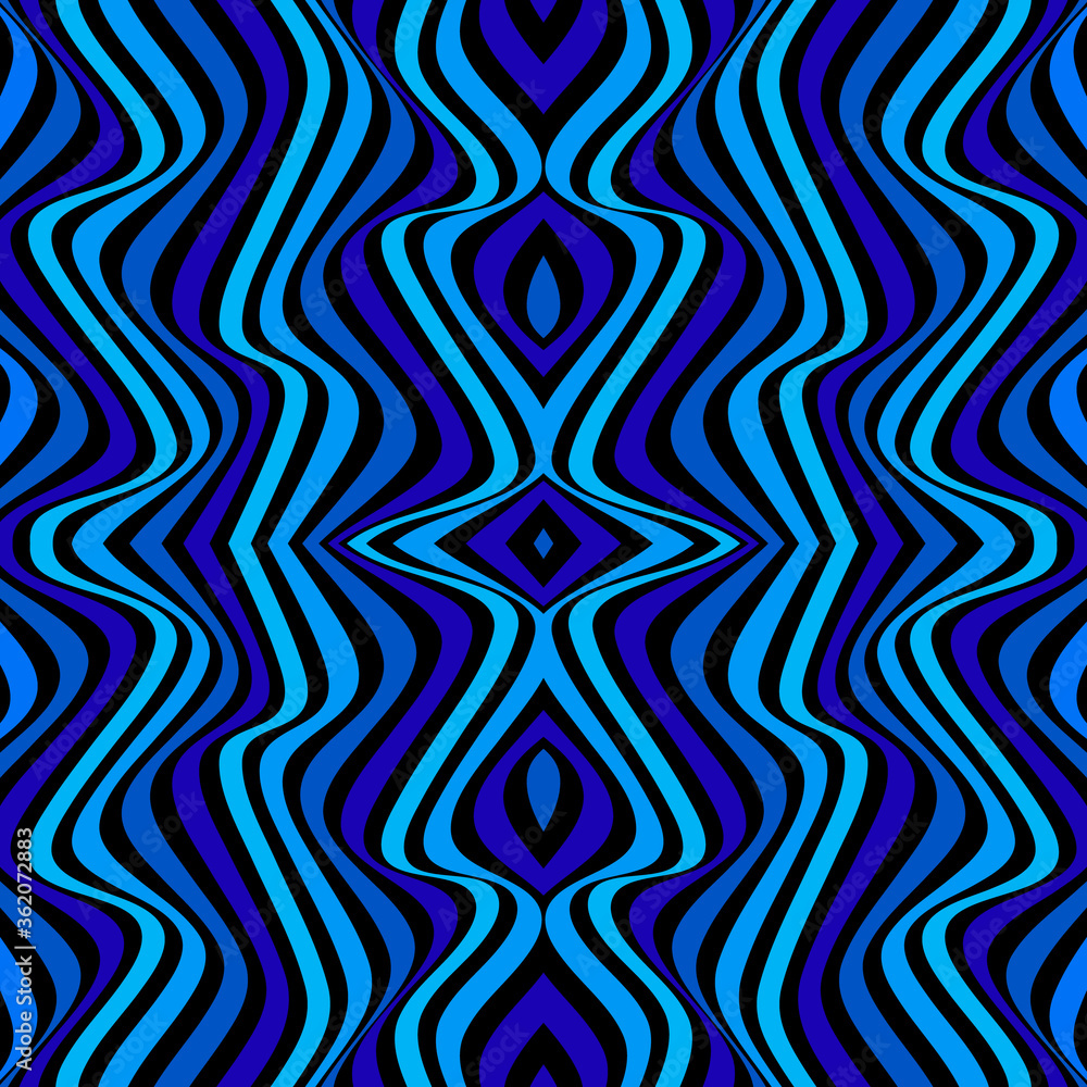 Obraz premium Abstract blue seamless pattern with stripes in op art style. Modern concepts for your design.