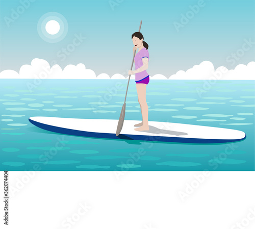 Sup board and girl at sea