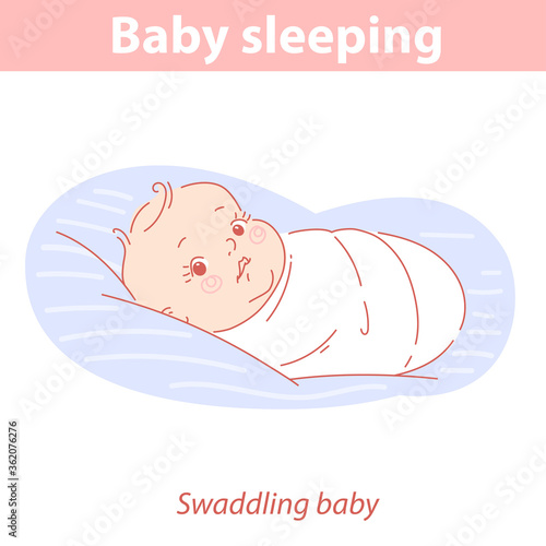 Baby sleeping. Swaddling baby in first months.