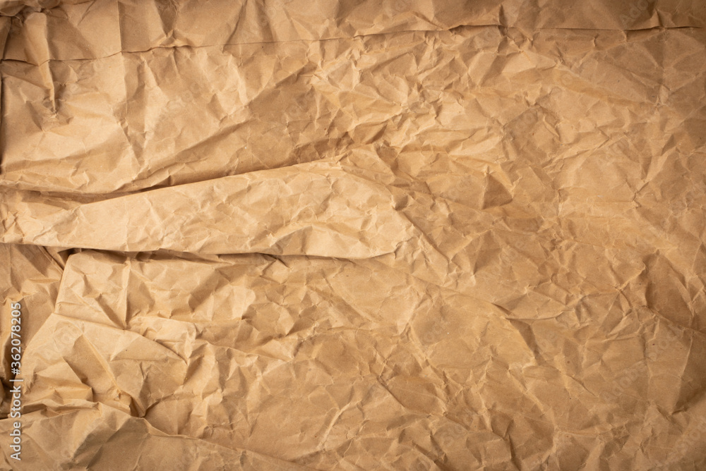 Fototapeta premium Wrinkled Kraft Paper Texture, Brown Vintage Paper Background
