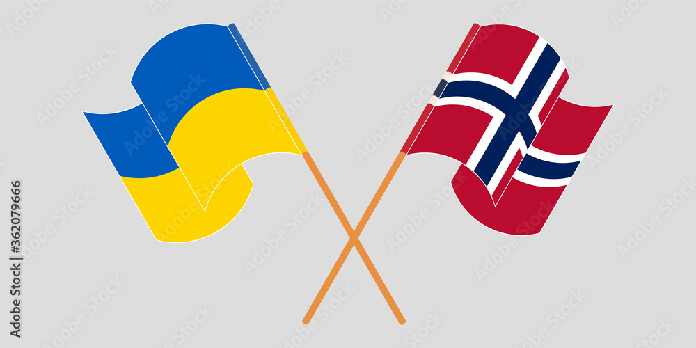 Crossed and waving flags of the Ukraine Crossed and waving flags of the Ukraine