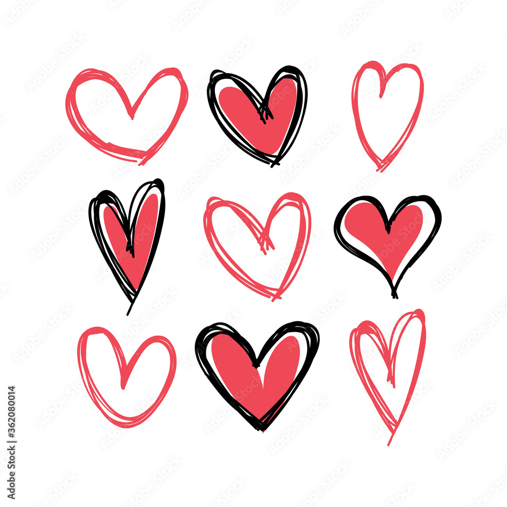 Heart doodles collection. Hand drawn hearts. Vector illustration set. Heart doodles collection. Hand drawn hearts. Vector illustration set.
