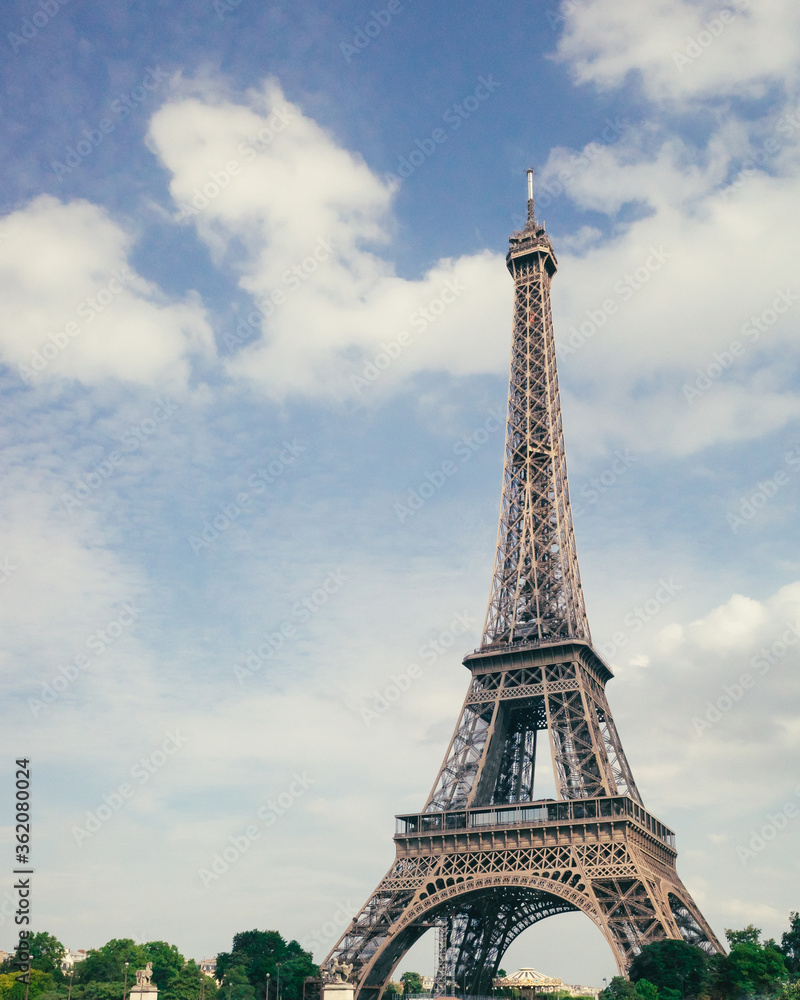 Eiffel Tower over skyline of Paris, France