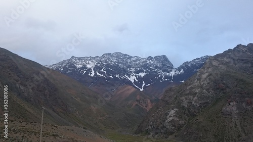 Arrival to the snowy valley in Chile