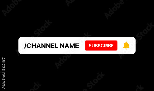 Youtube Channel Name Lower Third. Subscribe Button. Social Media Banner for Your Video On Black Background. Vector Illustration