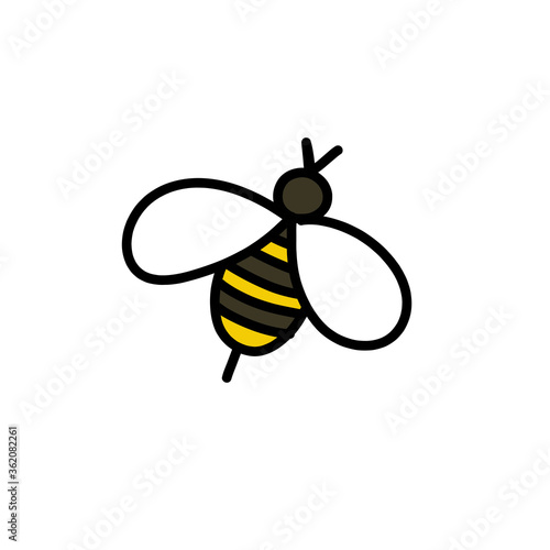 bee doodle icon, vector color line illustration