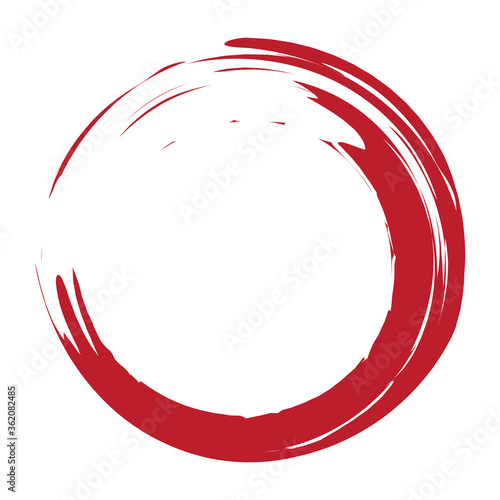 Circle brush stroke vector isolated on white background. Red enso zen circle brush stroke. For stamp, seal, ink and paintbrush design template. Grunge hand drawn circle shape, vector illustration