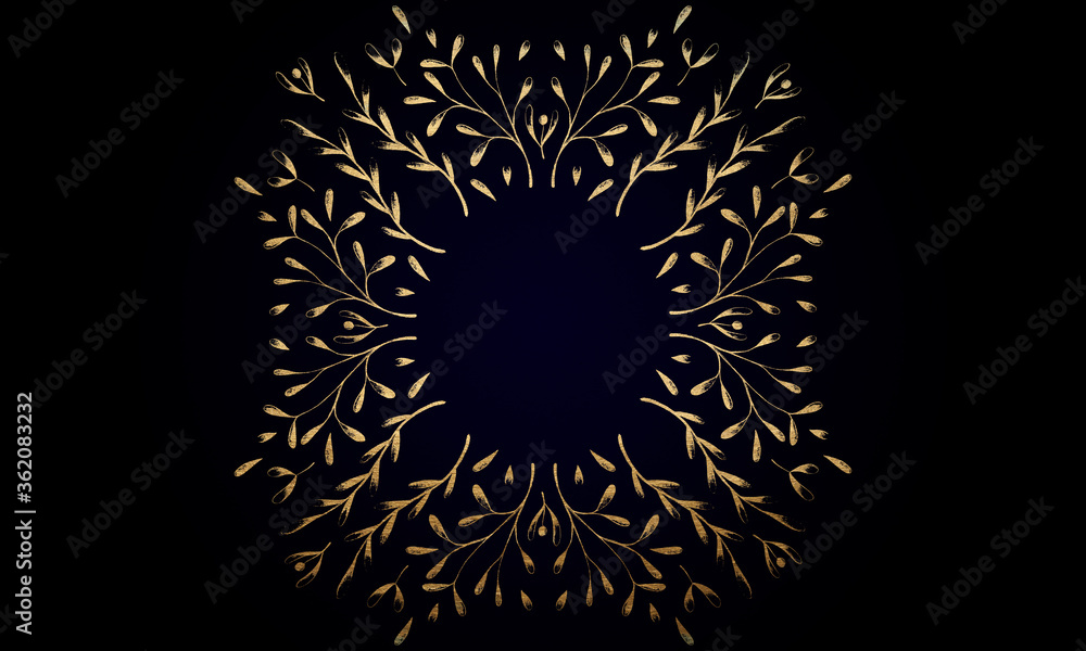 Golden shiny glowing ornate frame isolated over dark blue. Golden luxury elegant floral border. Illustration template. Golden shiny glowing ornate frame isolated over dark blue. Golden luxury elegant floral border. Illustration template.