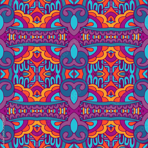 Vector seamless pattern flower colorful ethnic tribal geometric psychedelic mexican print