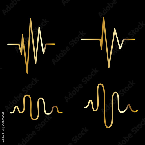 Sound wave line icon set isolated on black background. Collection of audio music sound wave thin line icons for sinusoidal, music app and logo design. Creative art concept, vector illustration