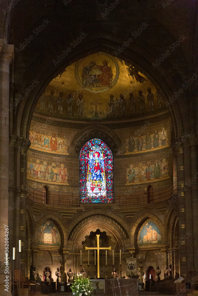 Interior of the Notre Dame Cathedral in Strasbourg, France