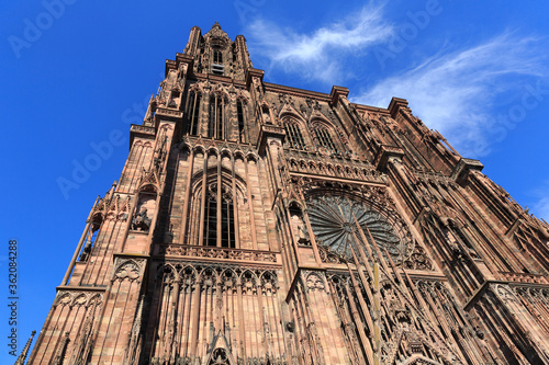 Vertical look of the Notre Dame Cathedral in Strasbourg, France