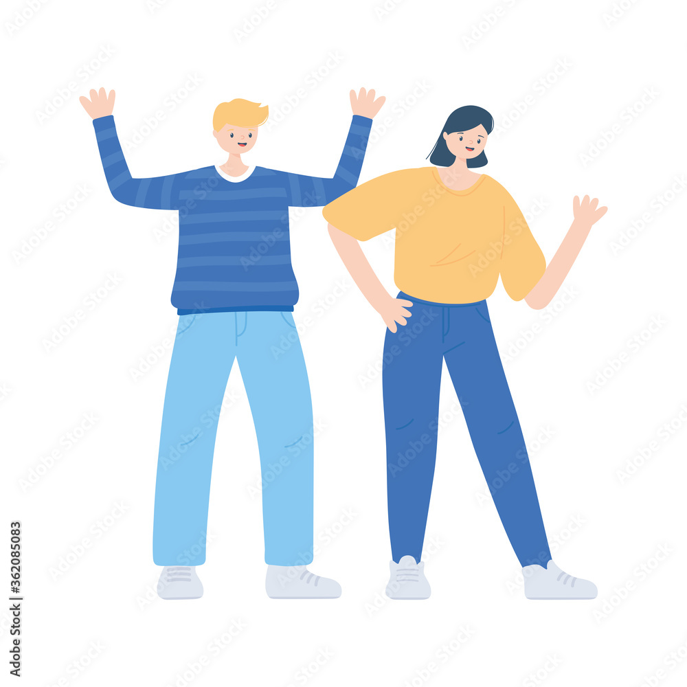 celebrating man and woman young characters isolated design celebrating man and woman young characters isolated design