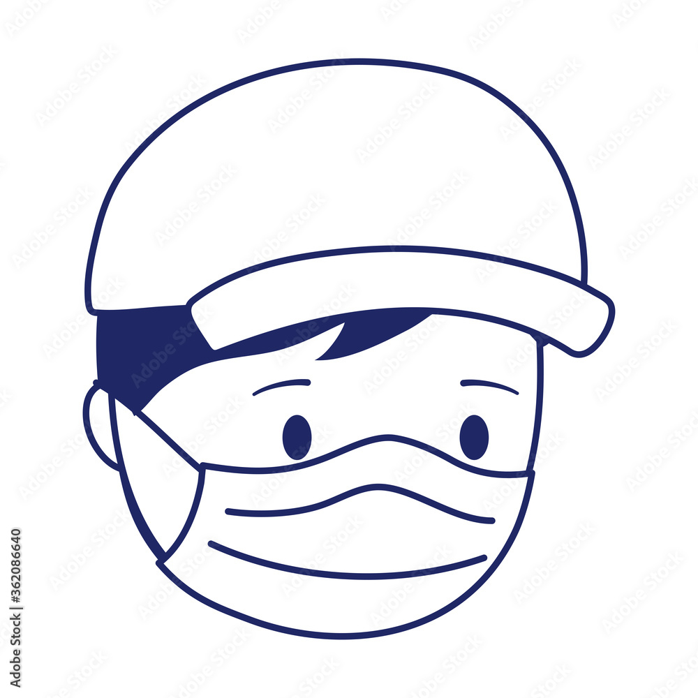 boy with protective mask, prevention covid 19 coronavirus isolated icon design white background