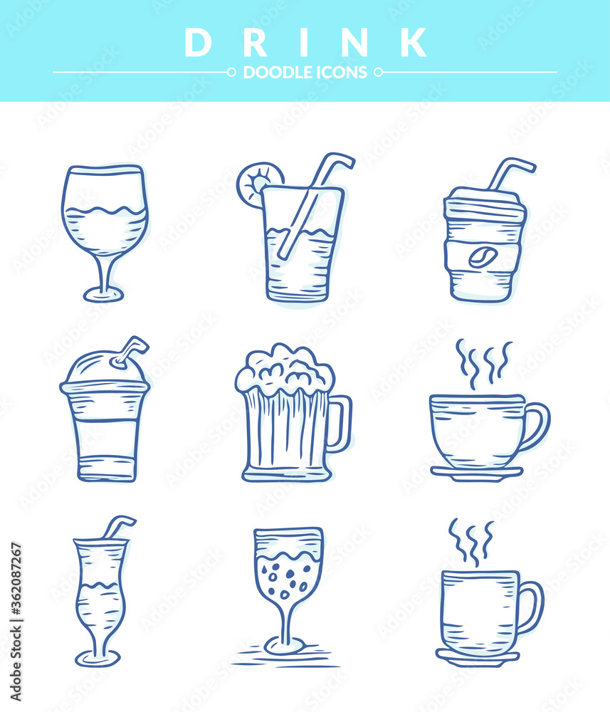 Drink sketching doodle icons Set, Trendy and lovely hand drawn style isolated on white background Drink sketching doodle icons Set, Trendy and lovely hand drawn style isolated on white background
