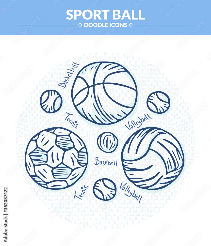 Sport Ball Doodle Illustration and icon with round shape