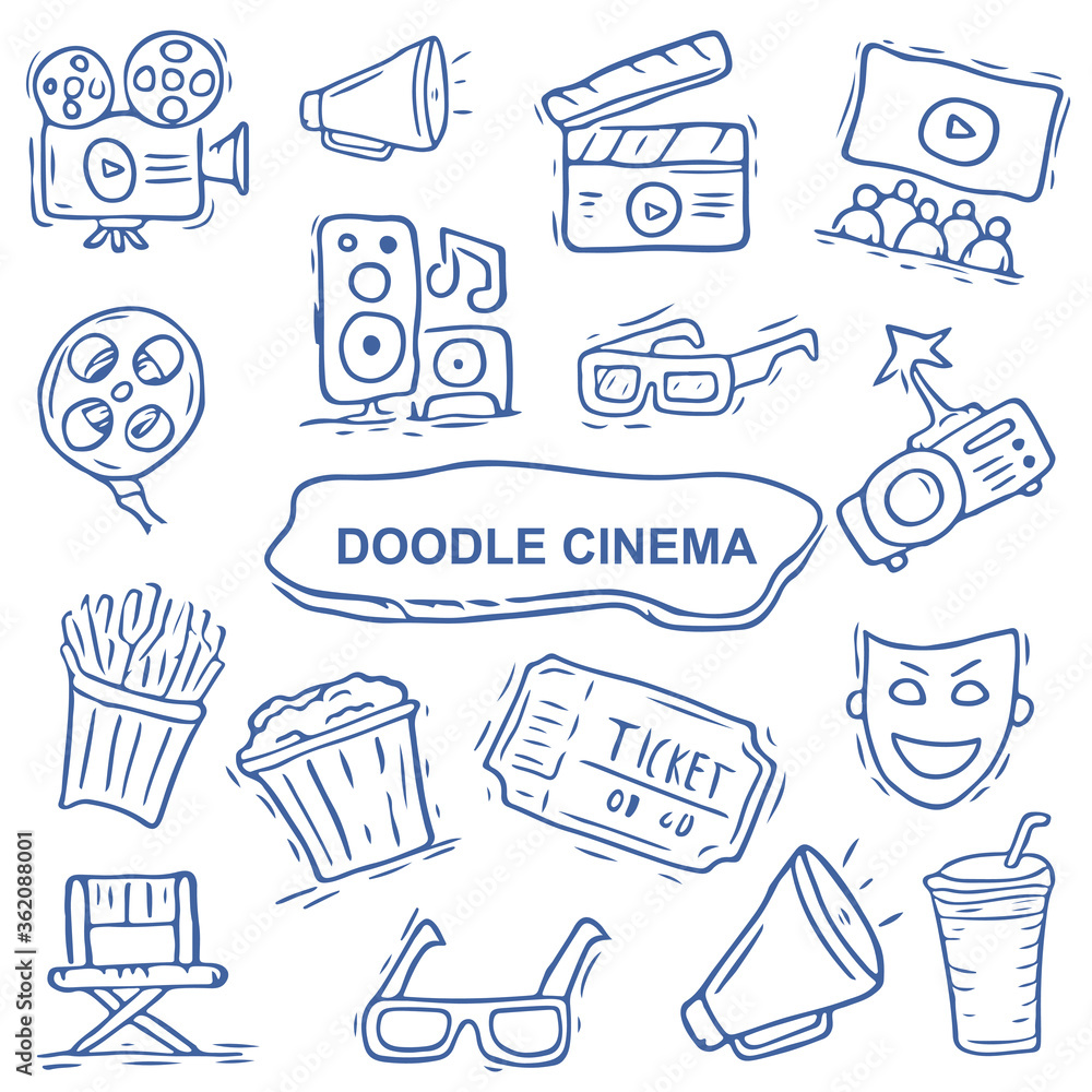Plakat Cinema doodles with sketching style, Trendy and lovely Hand drawn vector illustration