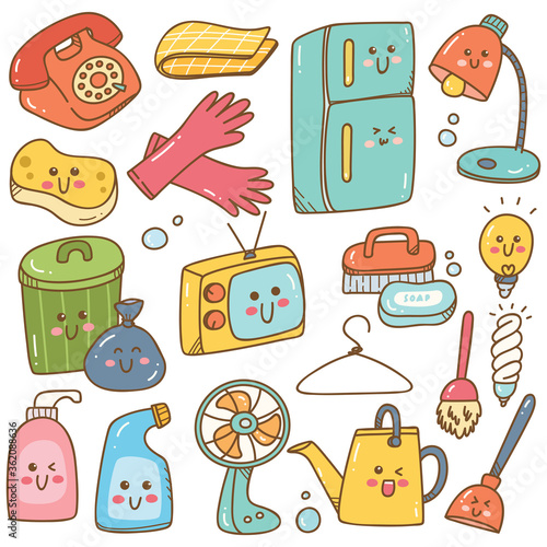 household equipment in kawaii doodle illustration