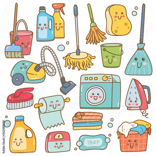 household equipment in kawaii doodle illustration