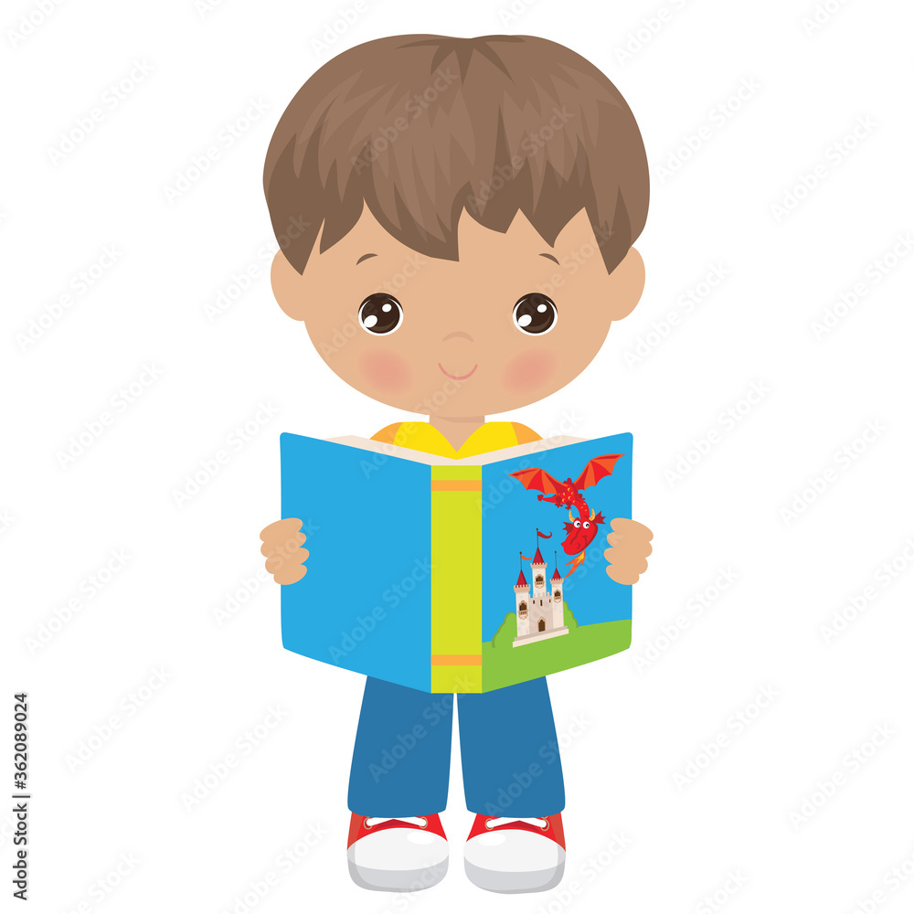 Boy holding an open book vector cartoon illustration Boy holding an open book vector cartoon illustration