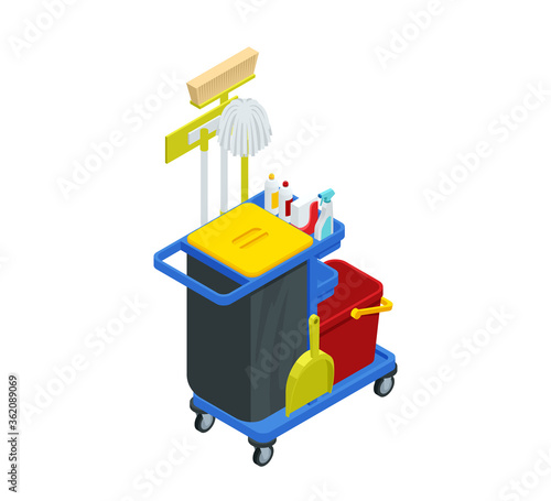 Isometric Washing and Cleaning service concept. Disinfection and cleaning.