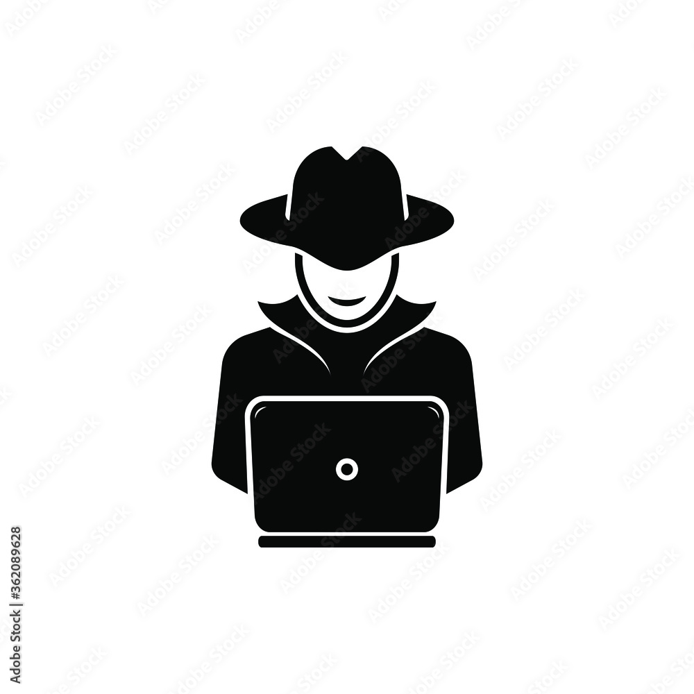 Spy agent searching on laptop icon design isolated on white background Spy agent searching on laptop icon design isolated on white background