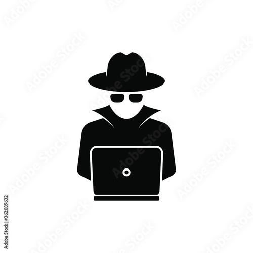 Spy agent searching on laptop icon design isolated on white background