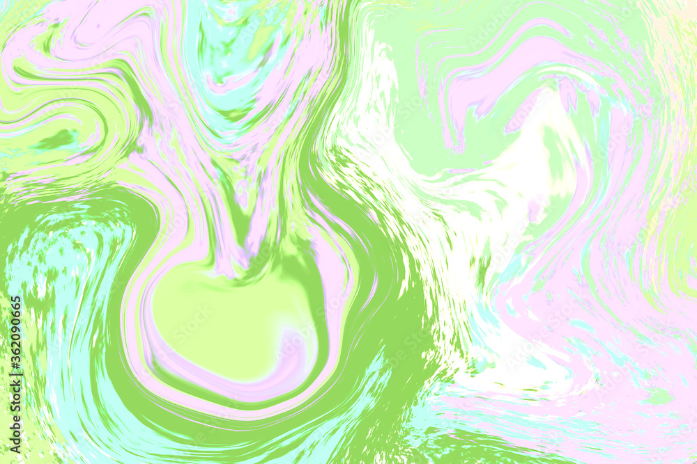 Fototapeta premium Green pink abstract background. Colorful liquid paint raster illustration. Digital suminagashi paper. Trendy marbling template design