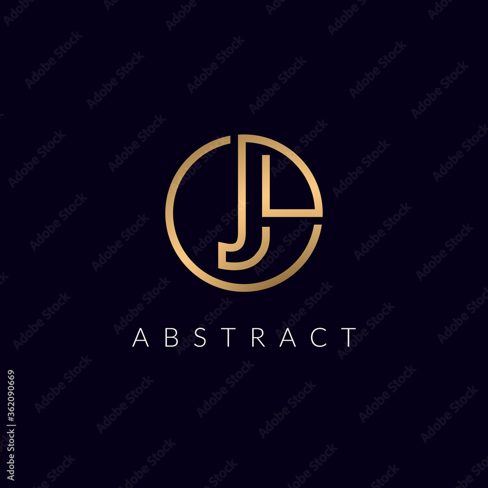 initial J letter Abstract logo inside circle shape, illustration concept of OJ, jo alphabet rounded golden monogram. initial J letter Abstract logo inside circle shape, illustration concept of OJ, jo alphabet rounded golden monogram.