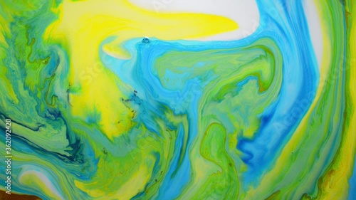 Abstract yellow blue green background or wallpaper for screen, blue yellow and green waves spin together