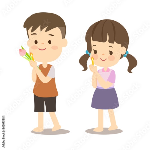 Cartoon Thai Monk and Buddhish Vector