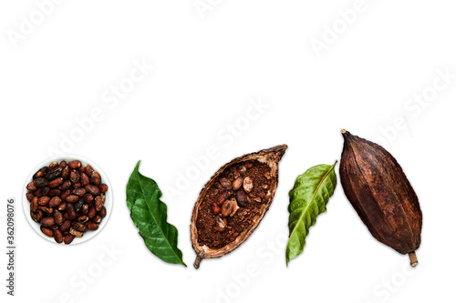 Composition with cocoa pod black texture background