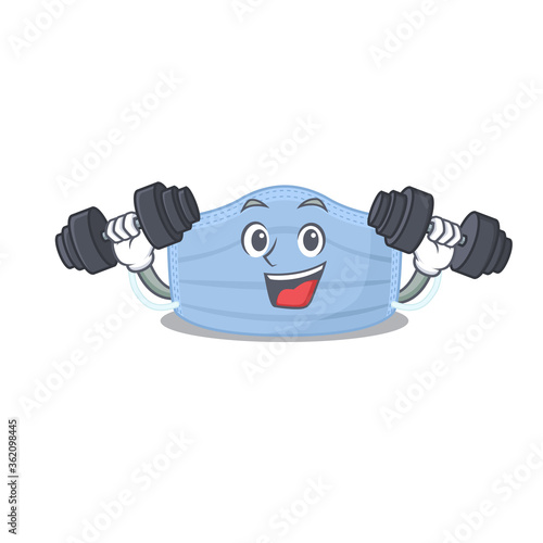 Surgical mask mascot design feels happy lift up barbells during exercise