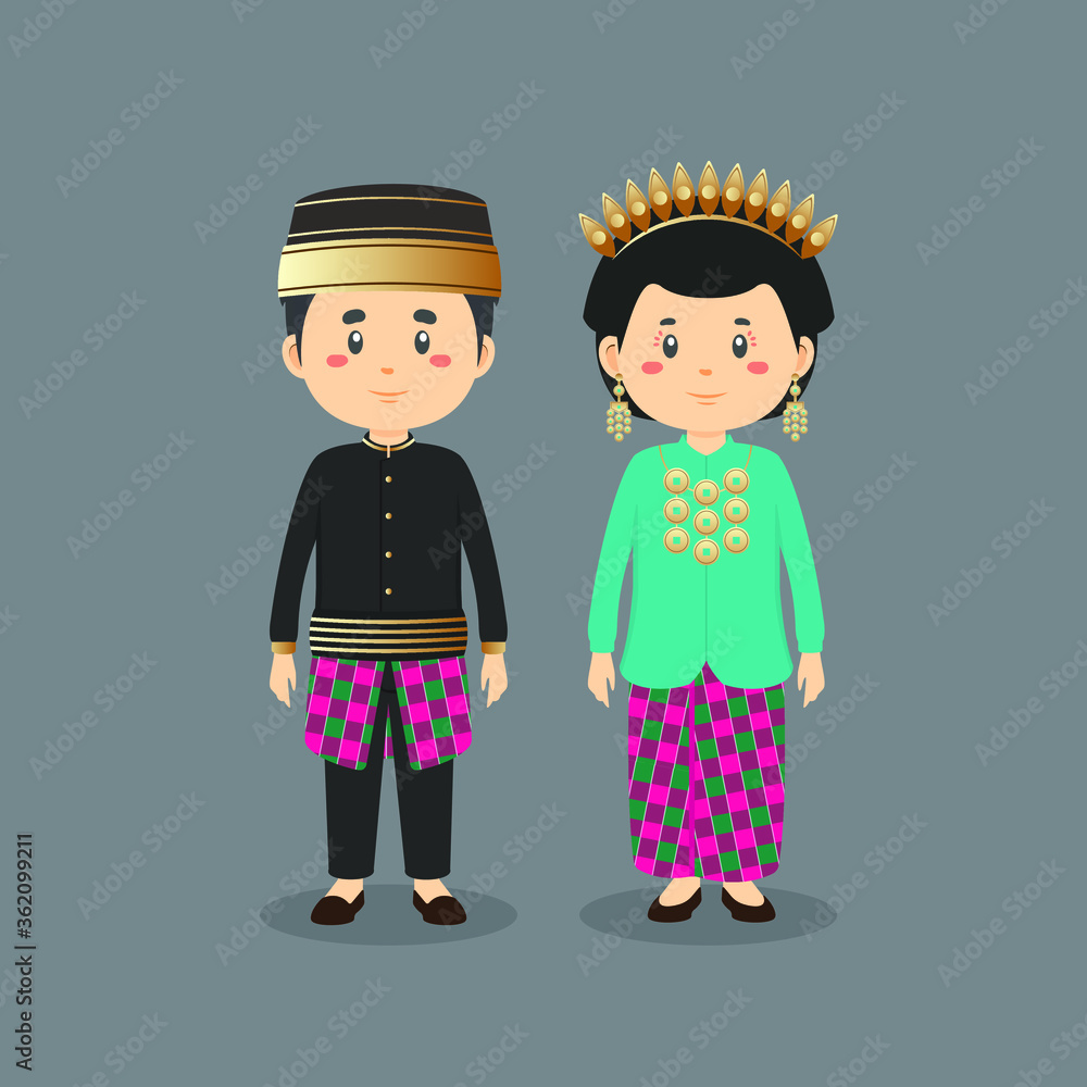 Couple Character Wearing South Sulawesi Traditional Dress Couple Character Wearing South Sulawesi Traditional Dress