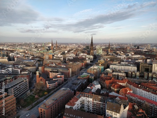 Skyline of the city of Hamburg viewed from the observation platform of The St. Michael s Church