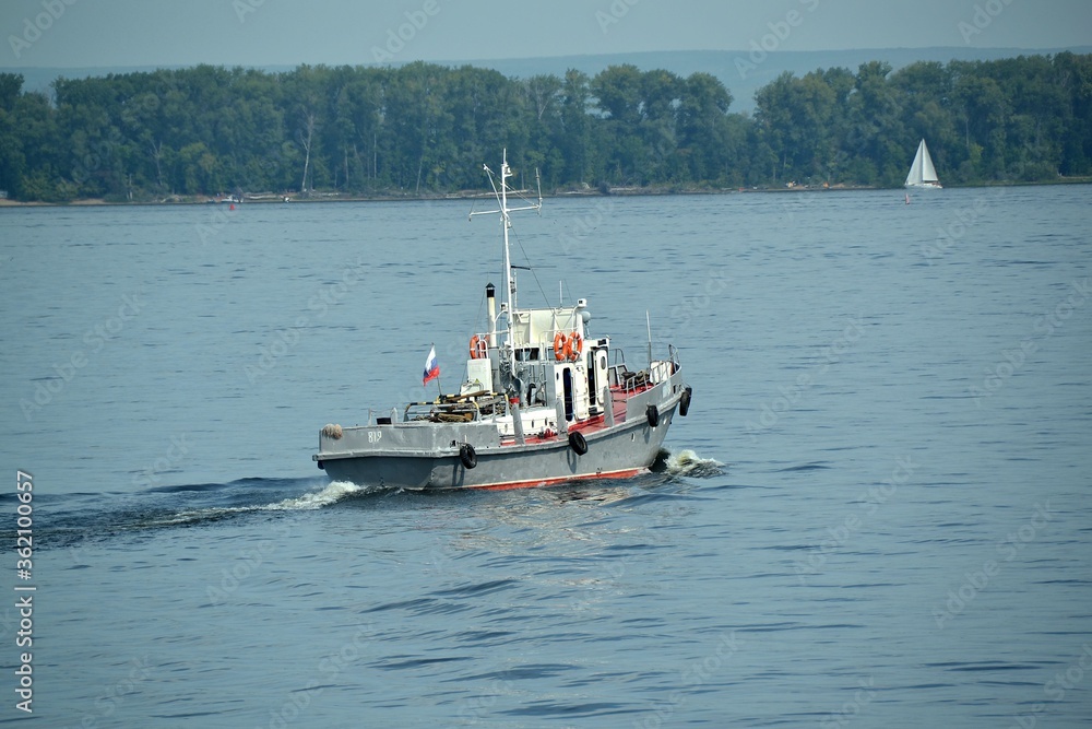 River boat on the Volga channels near Samara River boat on the Volga channels near Samara