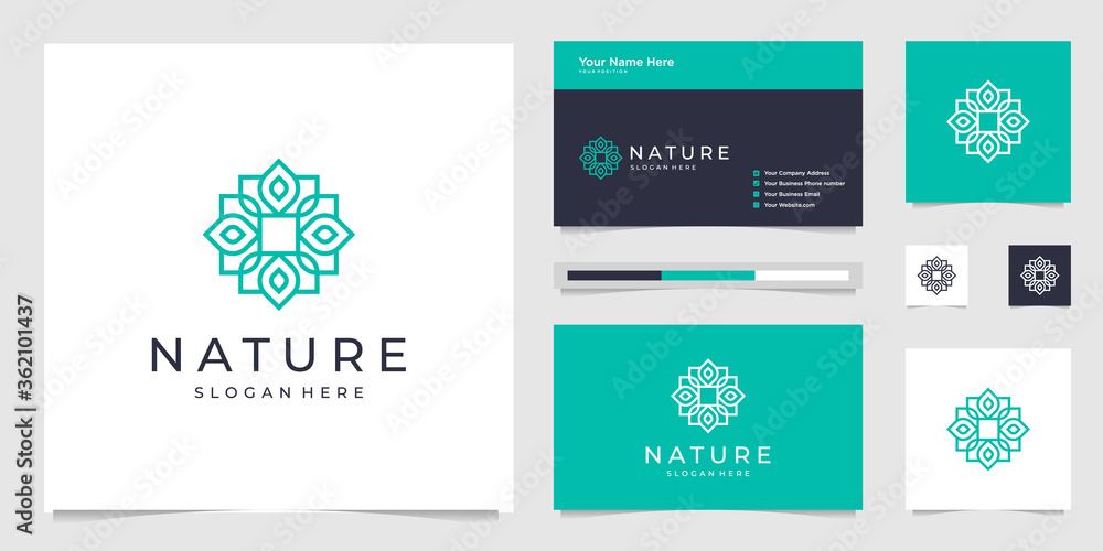 Elegant flower logo design line art. Can be used for beauty salons, decorations, boutiques, spas, yoga, cosmetic and skin care products. premium business card vector